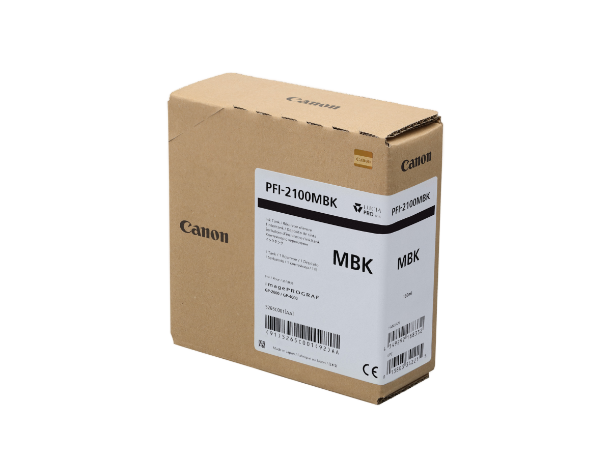 Cartucho de tinta Canon PFI-2100MBK Negro Mate - 160 ml.