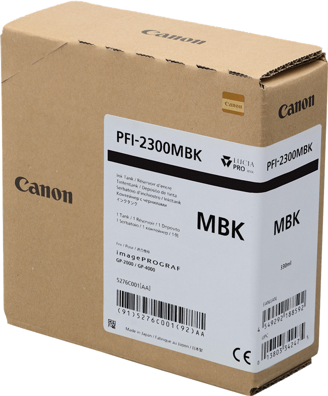 Cartucho de tinta Canon PFI-2300MBK Negro Mate - 330 ml.